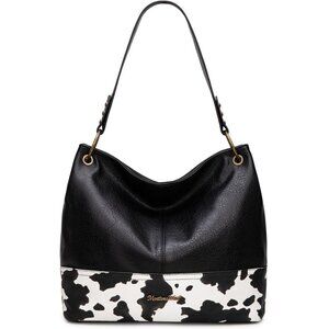 Women A-cow Black Imported Zipper Ladies Shoulder Handbags with Back Pocket